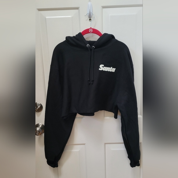 Champion Reverse Weave Black Cropped Hoodie w/the word "Santa" Embroider… - Picture 1 of 10